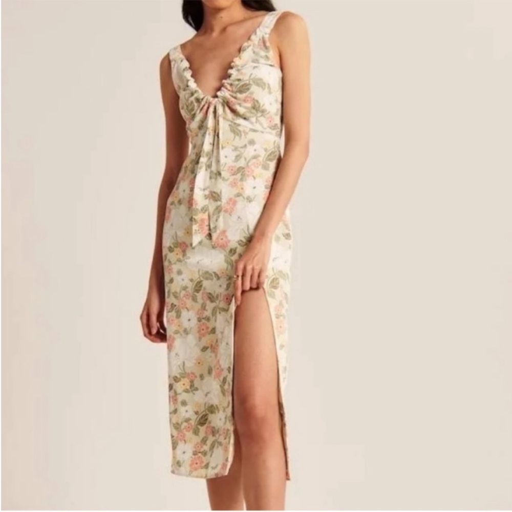 Abercrombie & Fitch floral cinched neck midi slip dress.